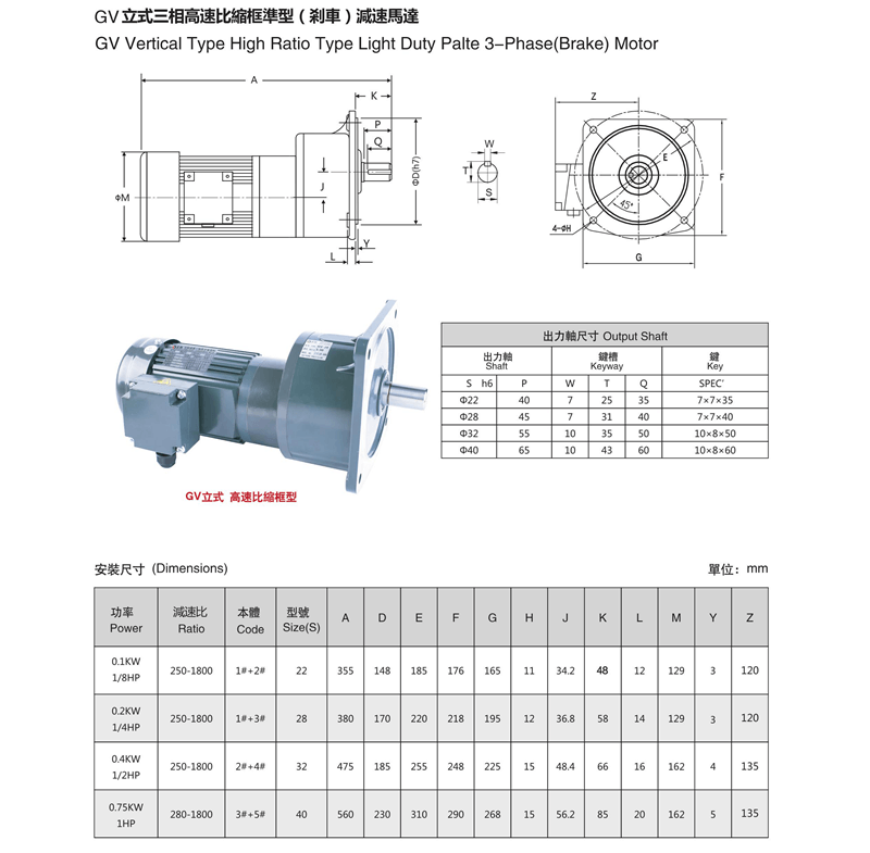 GV立式三相高速比缩框型减速马达参数