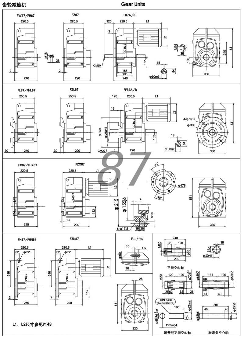 f87减速机|F87平行轴斜齿轮减速机图纸