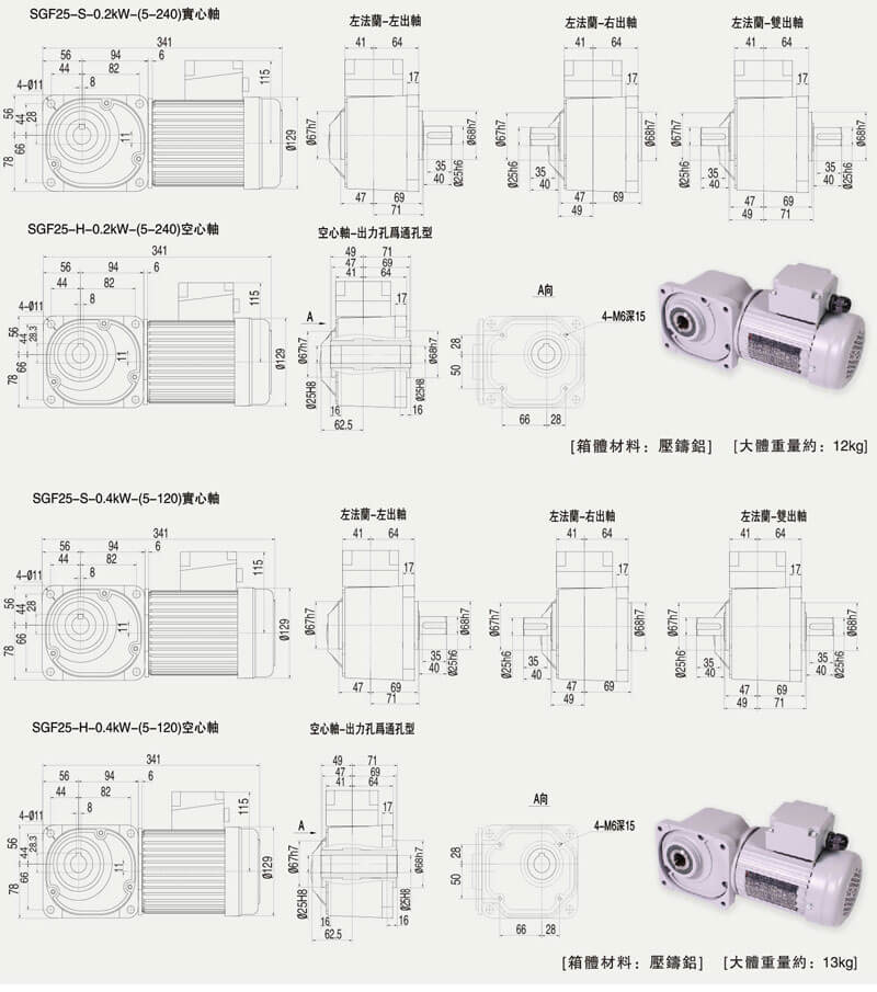 SGF25直交轴减速电机尺寸图