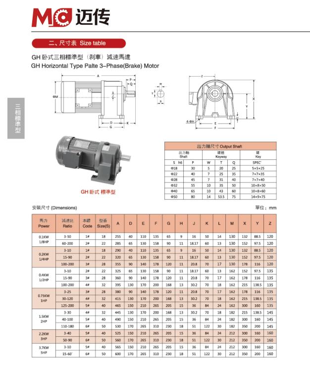GH卧式三相标准型（刹车）减速马达安装尺寸和图纸.jpg