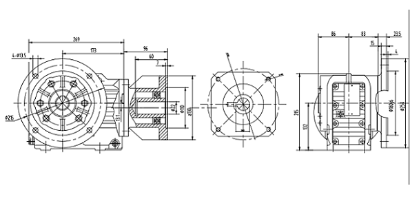 迈传K系列齿轮减速机法兰输出配伺服电机一体 KAF57-48.89-SF1.8KW尺寸图纸